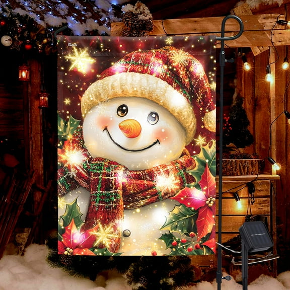 FLAGWIX Snowman Christmas Holiday Cheer Solar LED Garden Flag TQN4207SF - USA Flags Decor Indoor Outdoor
