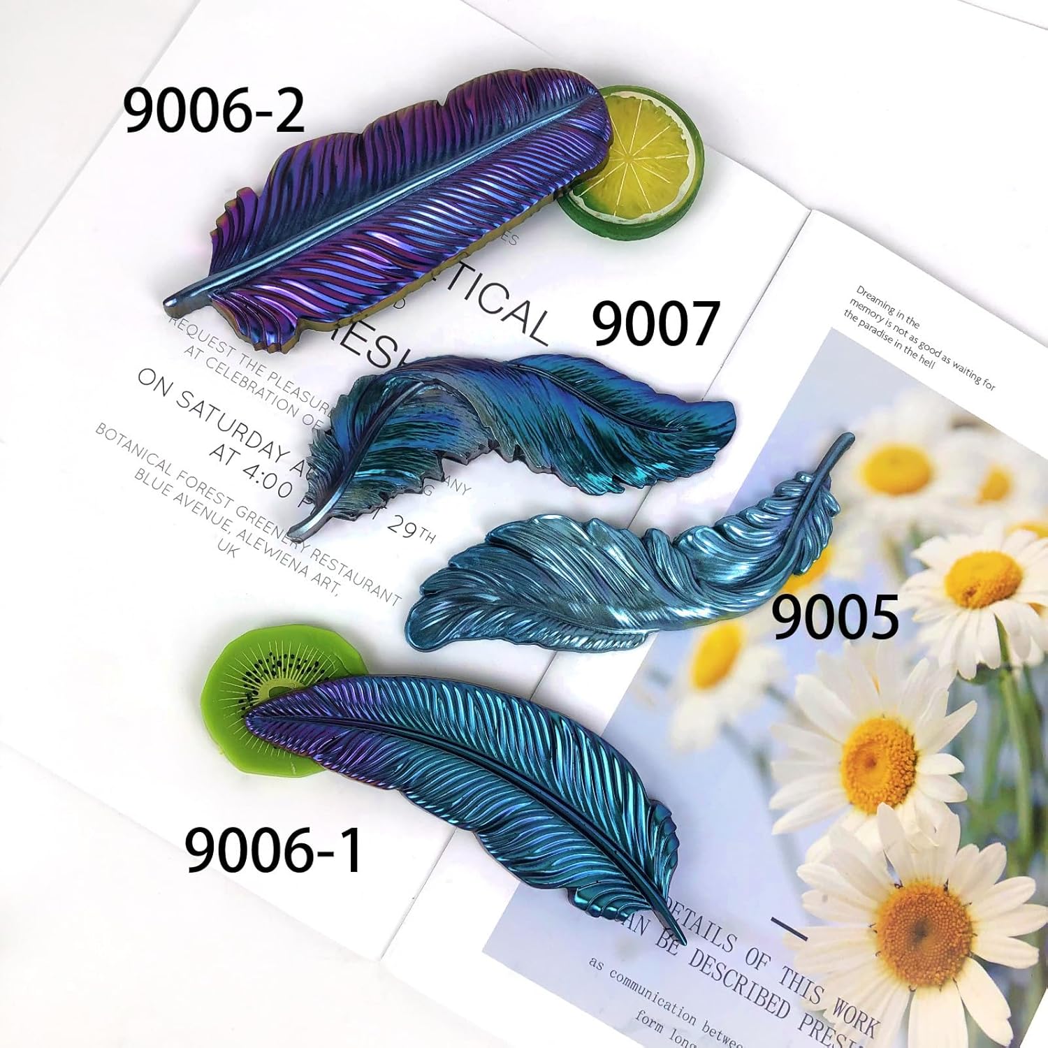 ABCISI 4-Piece 3D Feather Resin Molds Set, Silicone Molds for Epoxy Resin Casting Concrete Wall Hanging Keychain Jewelry Pendant, Home Decor Craft Making