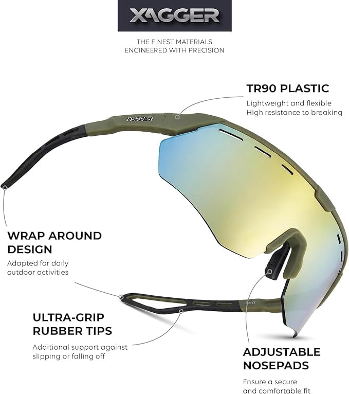 Xagger Sport Shield Sunglasses for Men Women Cycling Running Baseball UV400 Sun Glasses Wrap Around TR90 Frame