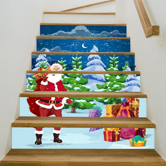 3D Christmas Santa Stair Stickers Decals - Christmas gifts Claus Stair Risers Stickers Decals Removable Staircase Decals Vinyl Wall Stickers for Stair Steps Christmas Decoration