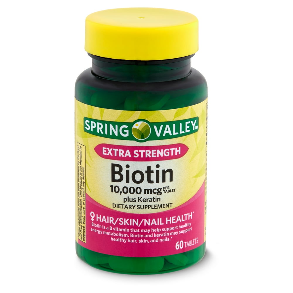 Spring Valley Extra Strength Biotin Plus Keratin Dietary Supplement 10000 Mcg 60 Count 3658