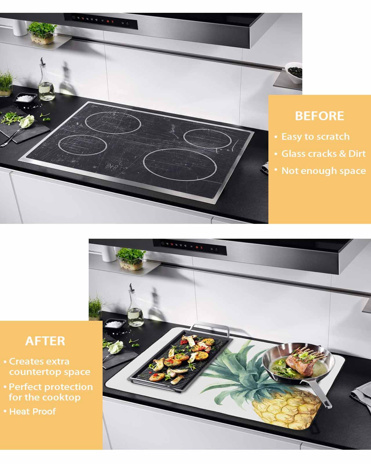 Large Induction Cooktop Protector Mat Pineapple Stove Top Covers for Electric Stove, Summer Botanical Watercolor Decorative Stove Burner Cover Mats, Glass Top Stove Cover
