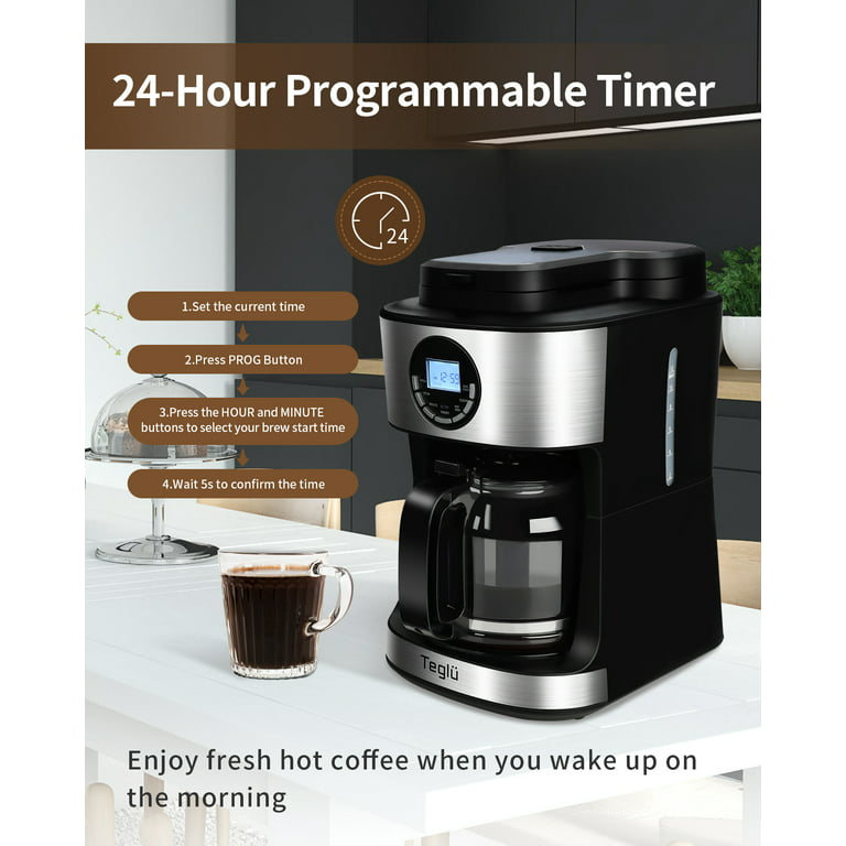 Mixpresso 5-Cup Drip Coffee Maker, Automatic Brew Coffee Pot Machine with  Built-In Burr Coffee Grinder, Programmable Smart Coffee Maker with Timer  With Glass Carafe Coffee Pot 5 Cup With Grinder 