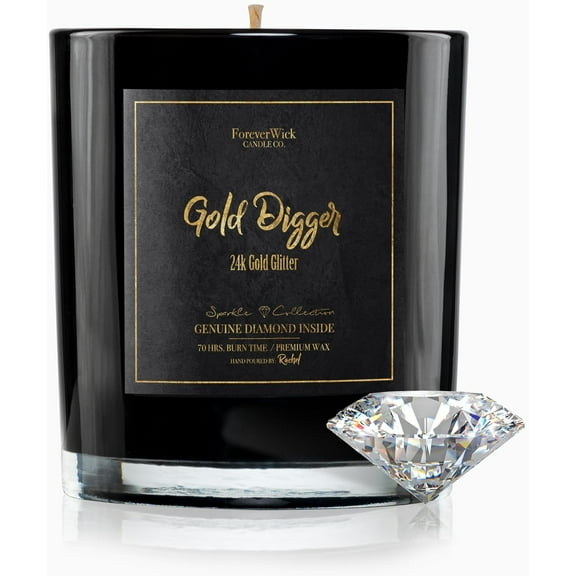 ForeverWick Diamond Candle 14oz Gold Digger Soy Wax Candle With Diamond Inside - Gold Candle, Funny Candle, Humor, Gift, Diamond
