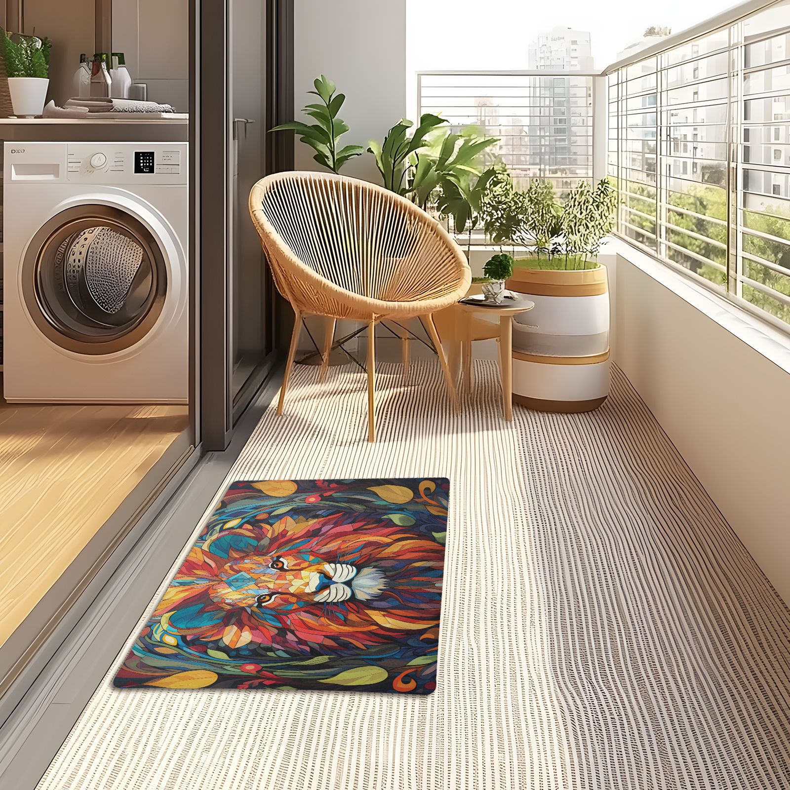 JSTEL Lion Mosaic Front Door Mat Outside Entrance 32x20 Inch Doormat for Outdoor Indoor Washable Non Slip Floor Mats