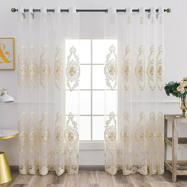 Embroidered Lace Sheer Curtain for Living Room Window Treatment Top Grommet  Drape Panels Voile Curtain Decor CLWYAH314 (2 Panels, W 62xL 87 Inch)