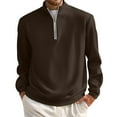 thumbnail image 2 of Zimjoy Mens Pullover Quarter Zip Casual Lightweight 1/4 Zip Sweatshirt Men Fall Mock Neck Long Sleeve 1/4 Zip Pullover Mens Texture Waffle Sweatshirt, Brown 3XL, 2 of 4