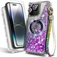 thumbnail image 6 of NageBee Designed for iPhone 14 Pro Max Magnetic Case for MagSafe, Tempered Glass Screen Protector/Wrist Strap Lanyard, Glitter Floating Liquid Cute Case (Purple), 6 of 6