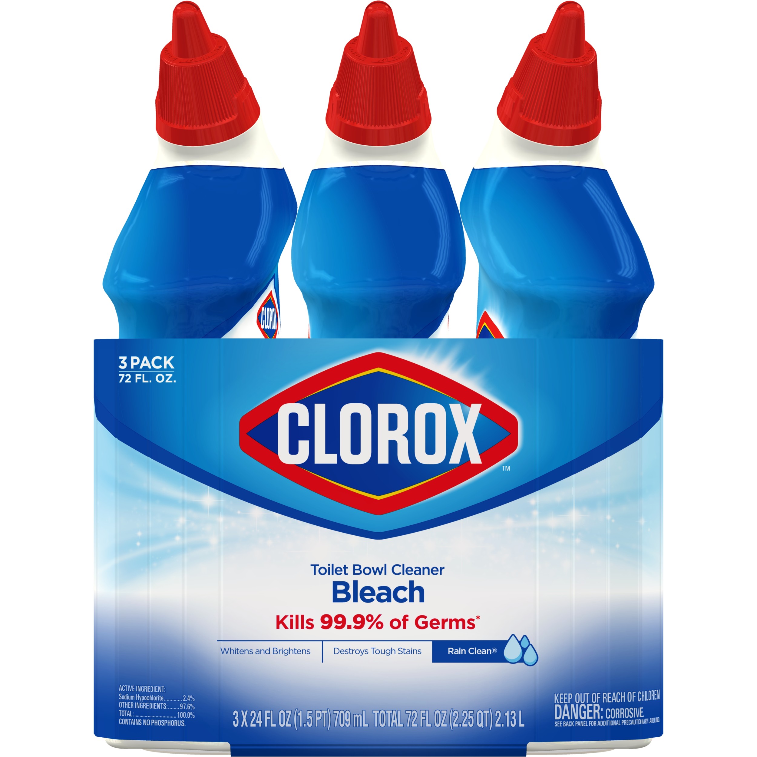 Clorox Toilet Bowl Cleaner with Bleach, Rain Clean - 24 Ounces, 3 Pack - image 2 of 19