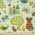 thumbnail image 2 of Ambesonne Cats Fabric by the Yard Microfiber, Cats Birds Butterfly, 2 Yards, Green Brown Pale Blue, 2 of 2
