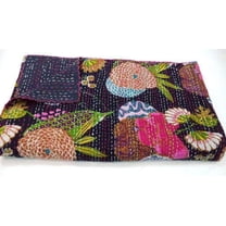 Indian Handmade Kantha Fruit Floral Print Bedding Bedspread Quilt Throw Pure Cotton Twin/Queen Size Blanket Bed Cover Gudri