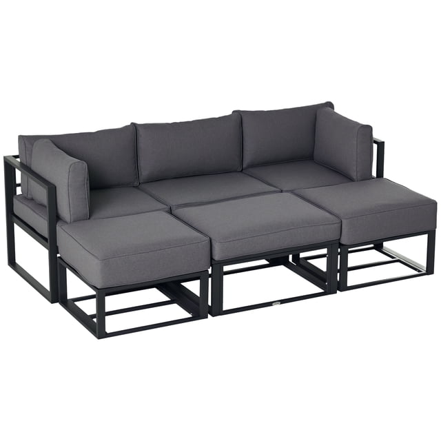 Outsunny Ensemble de Mobilier de Patio 6 Pcs, Lit de Jour d'Extérieur Gain de Place, Gris