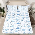 thumbnail image 2 of Cute Fish Twin Bed Sheets Set Ocean Animal Sheet Set Kawaii Cartoon theme Sheets Blue White Flat Fitted Sheet Teens, 2 of 6