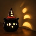 thumbnail image 5 of Clearance! Halloween Witch Hat Ceramic Light Up Figurine LED Night Light, Glowing Pumpkin Statue Candle Style Tabletop Decor for Mantel Shelf Fall Thanksgiving Home Decoration, 5 of 5