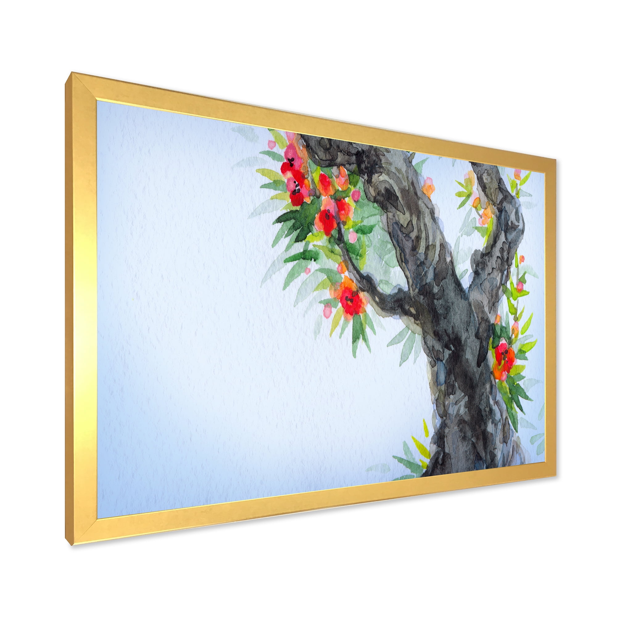 Blooming Flowers Of An Old Tree In Spring I 20 in x 12 in Framed Painting Canvas Art Print, by Designart