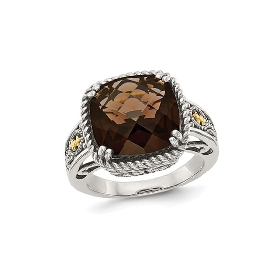 5.85 Carat (Ctw) Cushion-Cut Smoky Quartz Ring in Antiqued Sterling Silver for Women