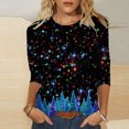 thumbnail image 2 of IROINNID Christmas Shirts for Women Christmas Print T-shirt 3/4 Sleeves Xmas Blouse Crewneck Gift Tops,Black, 2 of 5