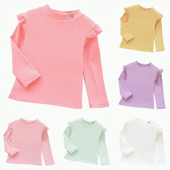 eczipvz 4t Girls Shirts Toddler Baby Girls Long Sleeve Ruffle T Shirt Kids Casual Plain Solid Top Blouse T-Shirt Undershirt(Light Pink,2-3 Years)