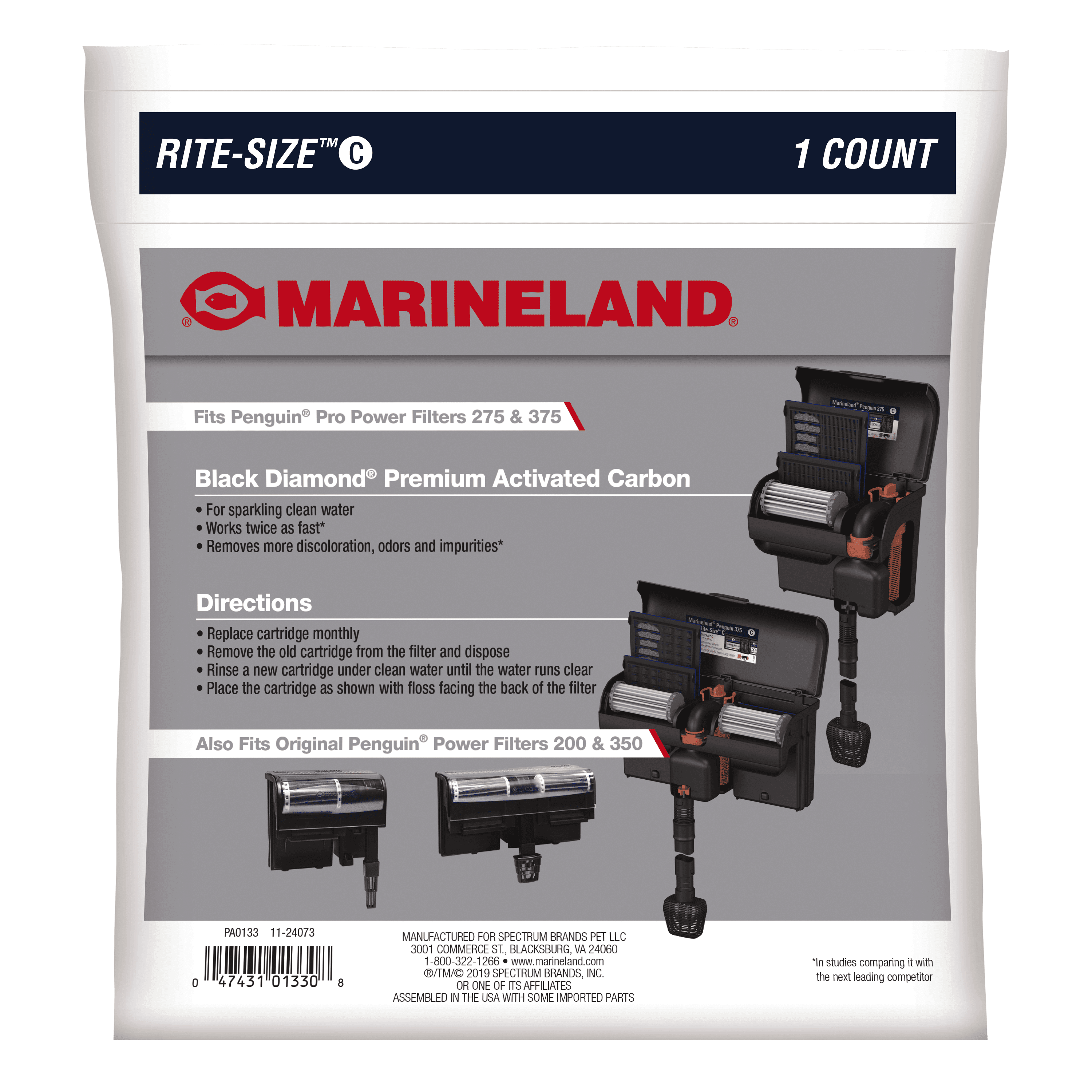 Marineland Penguin Bio-Wheel Replacement Power Filter Cartridges for Aquariums, Rite-Size C, 3 Count