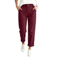 thumbnail image 2 of VBVC Women's Cotton Linen Cuffed Chino Pants , Straight Leg Trousers For Women , Ladies' High Waisted Work Pants with Pockets, Wine , S-3XL, 2 of 9