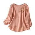 thumbnail image 2 of Oversized Tshirts for Women, Fashion Casual Solid Color Embroidered Cotton Linen Tops, Pink M, 2 of 9