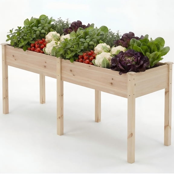 SHOUFTW Elevated Wooden Planter Box-72"x23"x30" Raised Garden Bed with Built-in Drainage & Protective Liner for Backyard, Patio & Balcony, Wooden Color