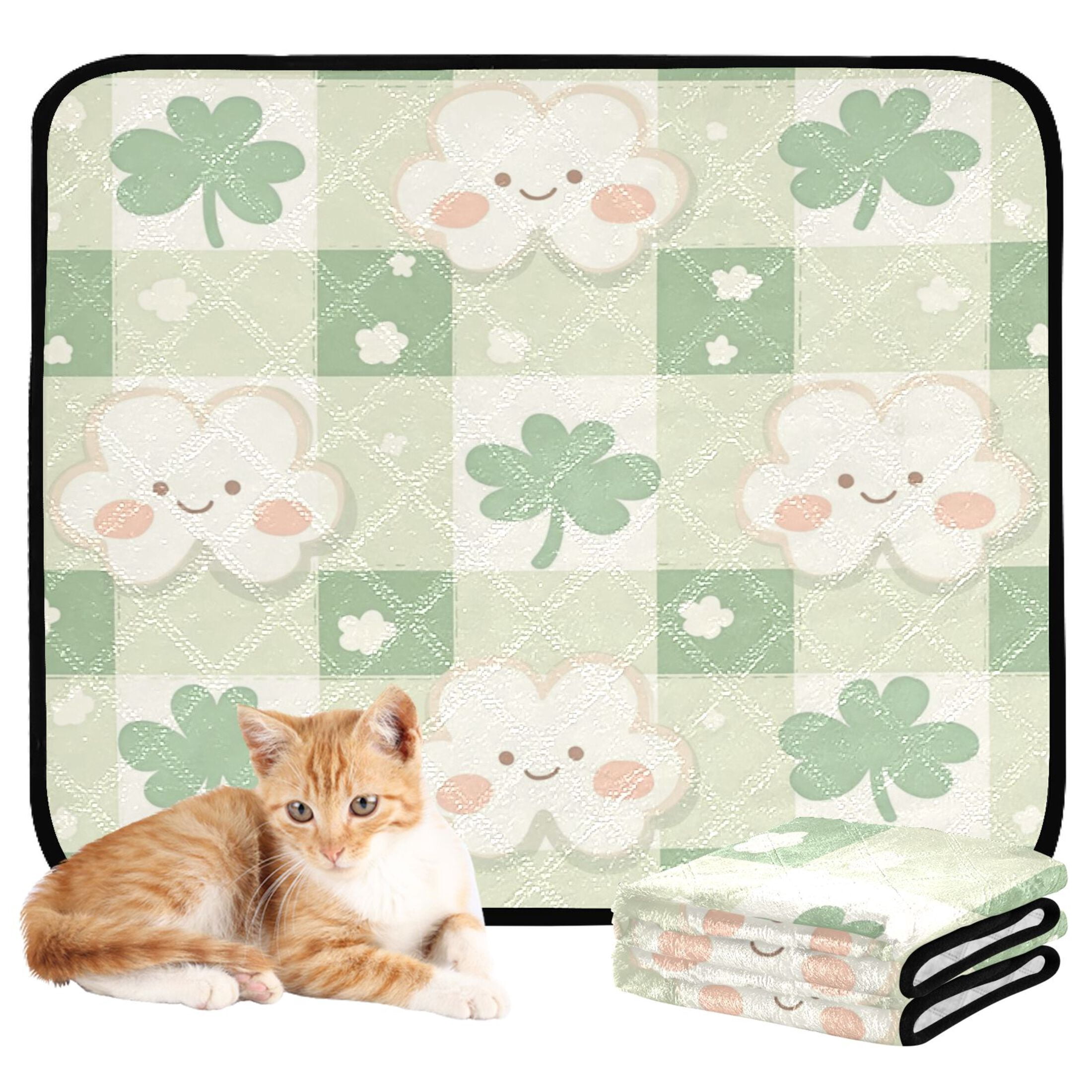 Qxltty St Patricks Day Clouds Cat litter Pads Pet Set of 2 Diaper Mats Center Anti-leakage Layer Absorbent Soft and Comfortable