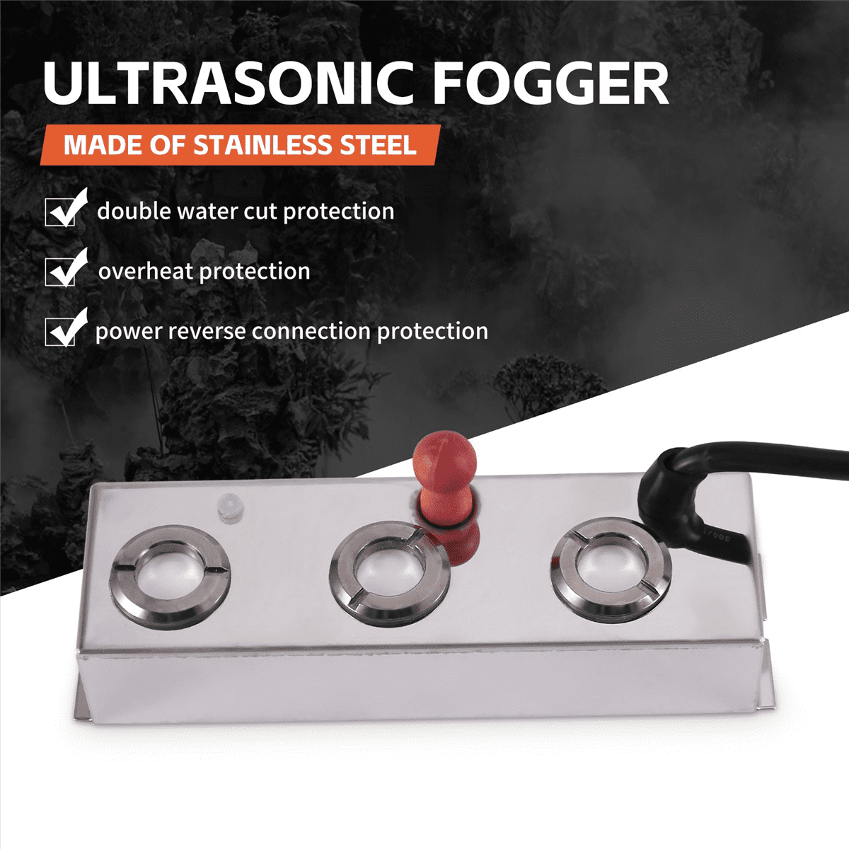 3 Head Mist Maker Ultrasonic Mist Fogger Air Humidifier Water Fountain Fog Maker Machine Stainless Steel Fogger,1 x fog machine,Silver