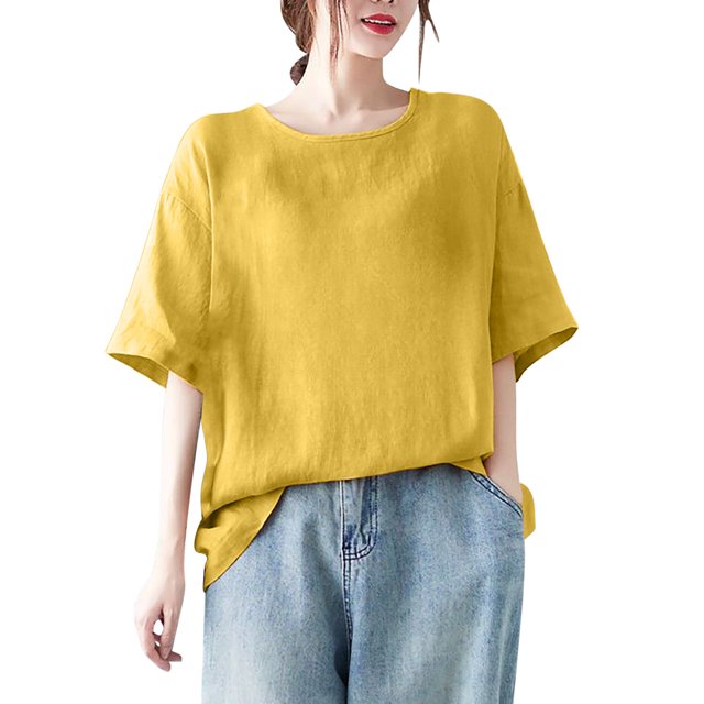 V Cuello Blusas para las Mujeres, de Moda Retro Bordado Cuello Redondo Cinco Cuartos de Manga para el Uso Casual
