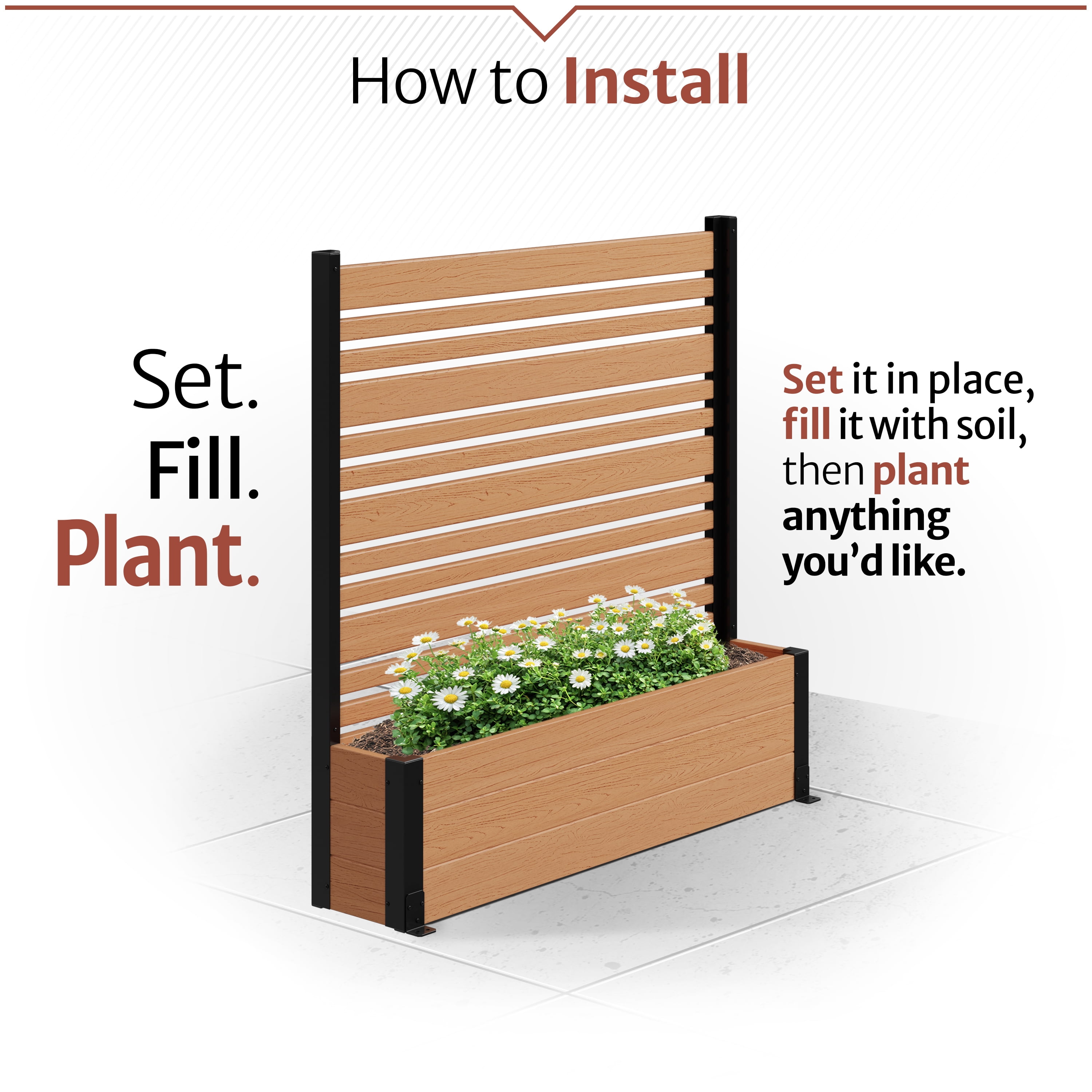 44in H x 46in W x 9.5in L (1 Screen w/ Planter) Freestanding Enclo