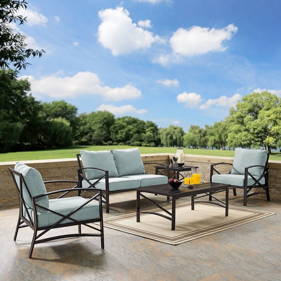Crosley Furniture Kaplan 5Pc Fabric Sofa Set in Oil Rubbed Bronze/Mist Green