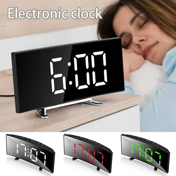POINTERTECK Digital Alarm Clock Curved Electronic Clock Led Large Screen Mute Bedroom Desk Snooze Clock White