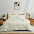 thumbnail image 1 of Peace Nest 3-Piece All Season Pinch Pleated Comforter Set, Cream, Full/Queen, 1 of 5
