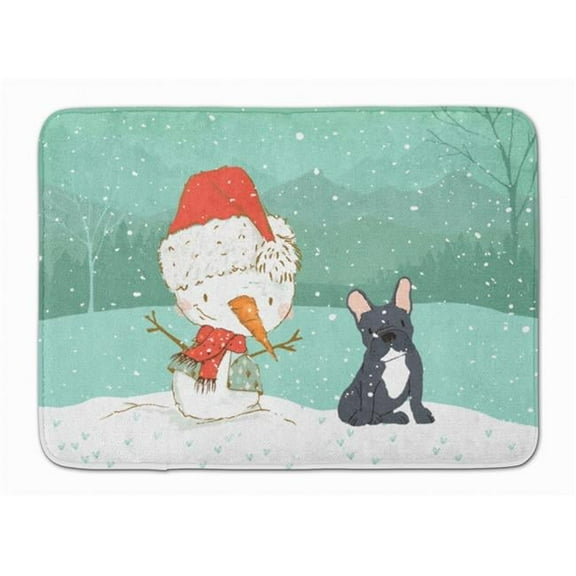 Black French Bulldog Snowman Christmas Machine Washable Memory Foam Mat