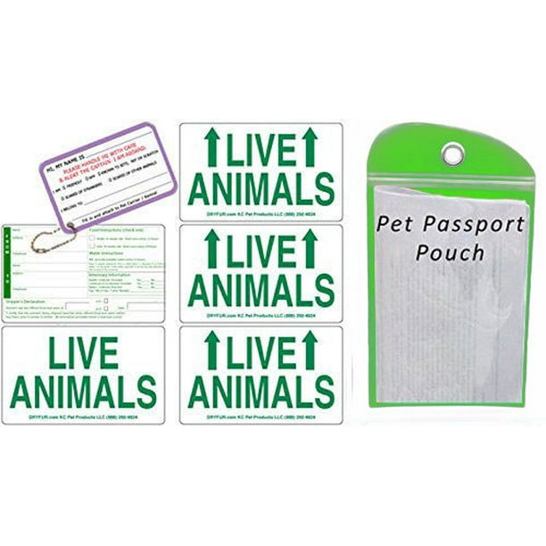 Live Animal Label Set of 5 w/ Pet Passport Pouch GREEN 