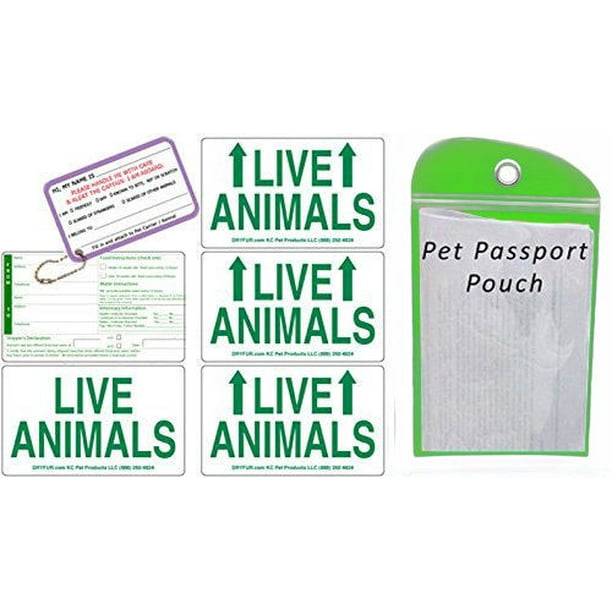 Live Animal Label Set of 5 w/ Pet Passport Pouch GREEN Live Animal Label Set of 5 w/ Pet Passport Pouch GREEN