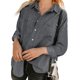 thumbnail image 1 of Txlixc Blusa vaquera de moda femenina, solapa de color sólido, botón de manga larga, blusa vaquera suelta Txlixc moda, 1 of 9