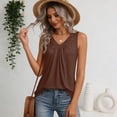 thumbnail image 4 of Kixjoy Tank Tops for Women V Neck Trendy Tank Tops Sleeveless Casual Beach Pleated Blouse Basic Cozy Baggy Shirts for Women, Brown L, 4 of 6