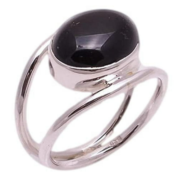 Black Onyx Oval 925 Sterling Silver Handmade Statement Women December Gemstone Boho Ring Size 9.0