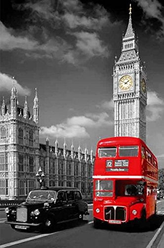 The Houses of Parliament Big Ben red Bus London photograph picture poster print