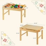 Kadyn Kids Multi Activity Play Table Wooden Building Block Desk with Storage Paper Roll-Natural