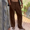 thumbnail image 1 of Ceisia Men's Solid Color Cotton Linen Casual Pants Loose Straight Leg Drawstring Trousers for Summer Brown S Gifts, 1 of 9