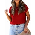 thumbnail image 2 of Women'S Summer Cropped Sweater Vest Trendy Cap Sleeve Crop Tops Crew Neck Loose Knit Tank Top Red L, 2 of 7