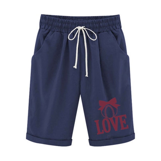 Pantalones Cortos de Verano para las Mujeres de Cintura Alta Estampado Elástico Cordón de Cintura, Casual Bolsillos Pantalones de Pijama