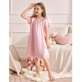 thumbnail image 3 of Oudiya Girls Short Sleeve Nightgown Silk Satin Pajama Dress Soft Princess Sleepwear for Kids 6-14Y, 3 of 7