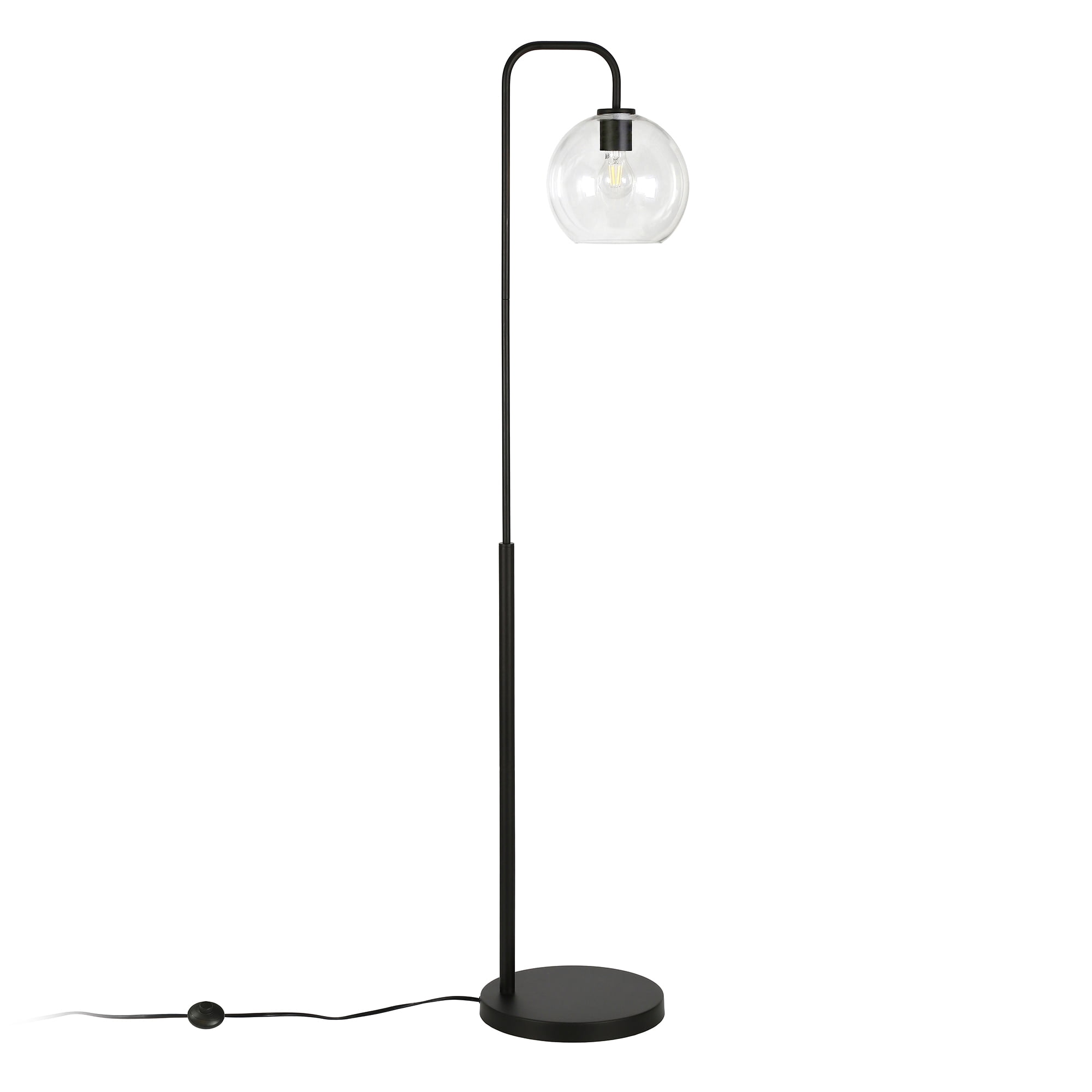 Evelyn&Zoe Harrison Arc Floor Lamp with Glass Shade, Blackened Bronze/Clear