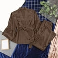 thumbnail image 4 of Azrian Womens Pajamas Clearance,Women Long-sleeved V-neck Satin Finish Night-robe Pajama Pants Add Belt Suit M Size,Brown on Sale, 4 of 4