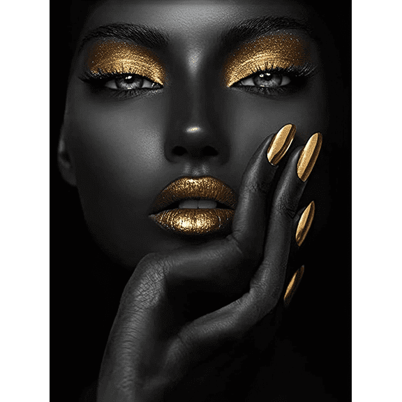 Golden Makeup Woman Portrait Decorative Painting/Canvas Art， Perfect for Living Room， Bedroom， Bathroom， Office， Hotel， Salon， Studio and Glamorous Home Decor.