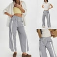thumbnail image 4 of PUWEI Women's Casual Wide Leg Pants Baggy Drawstring Elastic Waist Contrast Color Strip Sweatpants, 4 of 7