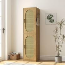 Woven Shoe Cabinet with Rattan Doors for Entryway, Shoe Storage Cabinet with Wood Adjustable Shelves and Boot Organizer for Living Room Closet